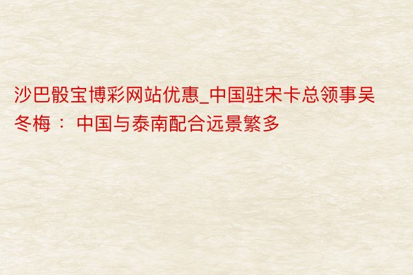 沙巴骰宝博彩网站优惠_中国驻宋卡总领事吴冬梅 ：中国与泰南配合远景繁多